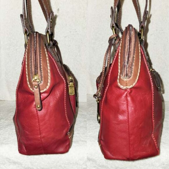 NWOT BORN CONCEPT BURGUNDY & BROWN SHOULDER HANDBAG WITH A ZIP CLOSURE - Picture 3 of 6